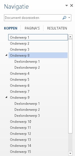 Navigatievenster (koppen)