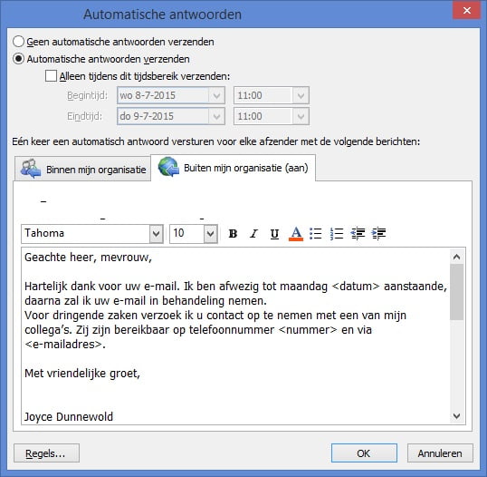 registreren is genoeg Eindeloos Automatisch antwoorden bij afwezigheid - Haal meer uit Microsoft Office